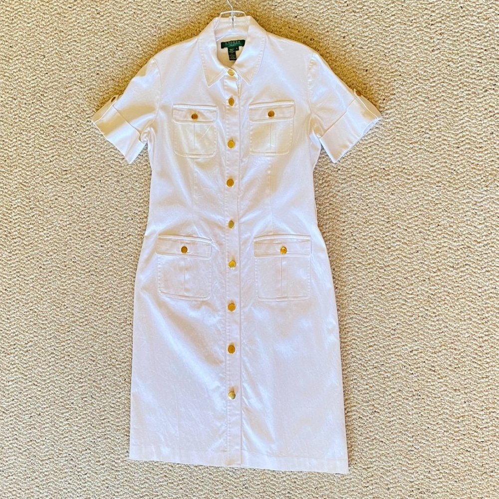 Ralph Lauren Button Up Cotton Dress, White, Size 6 - Picture 5 of 16